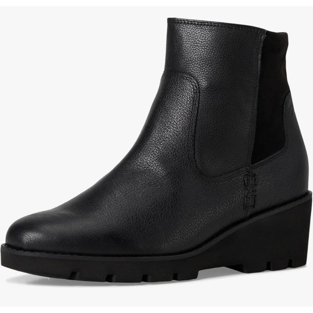 Vionic Ariana Womens Black Leather Wedge Ankle Boots Zip Short J5419L3002 Size 9